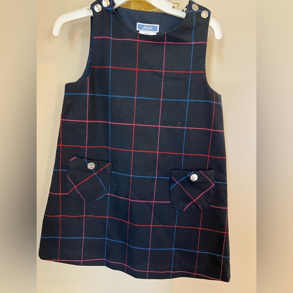 Jacadi jumper dress - navy blue w pink, white, red stripes - as 4 - used